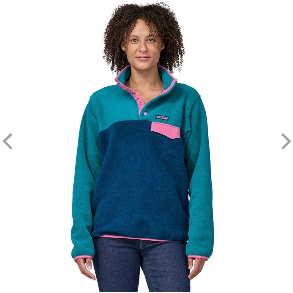 Patagonia Synchilla Snap-T in blue teal and pink colorway